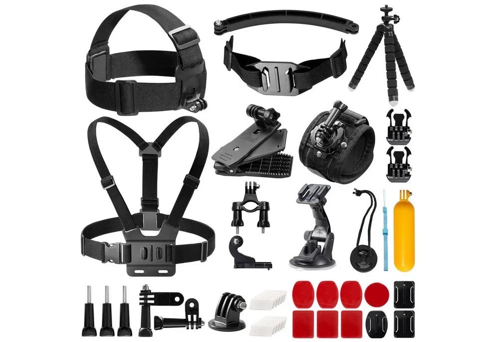 Akaso Action Cam-Halterung Zubehör-Set 42 in 1 für AKASO, GoPro Hero, DJI Osmo, (42-tlg., Komplett für Vlogging, Radfahren, Wassersport, universell kompatibel)