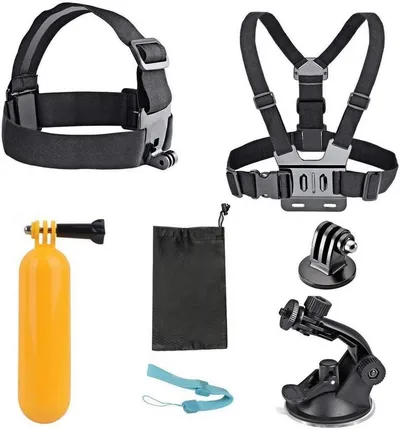 Akaso Action Cam-Halterung Zubehör-Set 7 in 1 für AKASO, GoPro Hero, DJI Osmo, (7-tlg., Robust, kompakt & leicht für Vlogging, Radfahren, Wassersport)