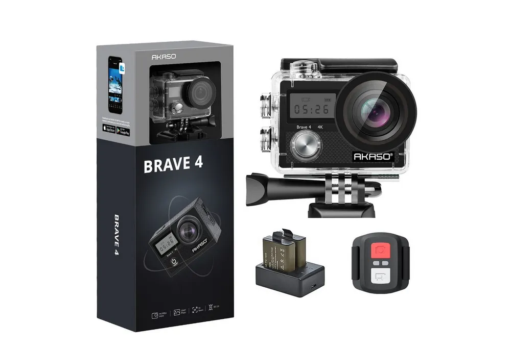 Akaso Brave 4 Action Cam (4K Ultra HD, Wi-Fi 2.4 GHz, 4K Ultra HD, Wasserdicht bis 30m, Dual-Display, WiFi)