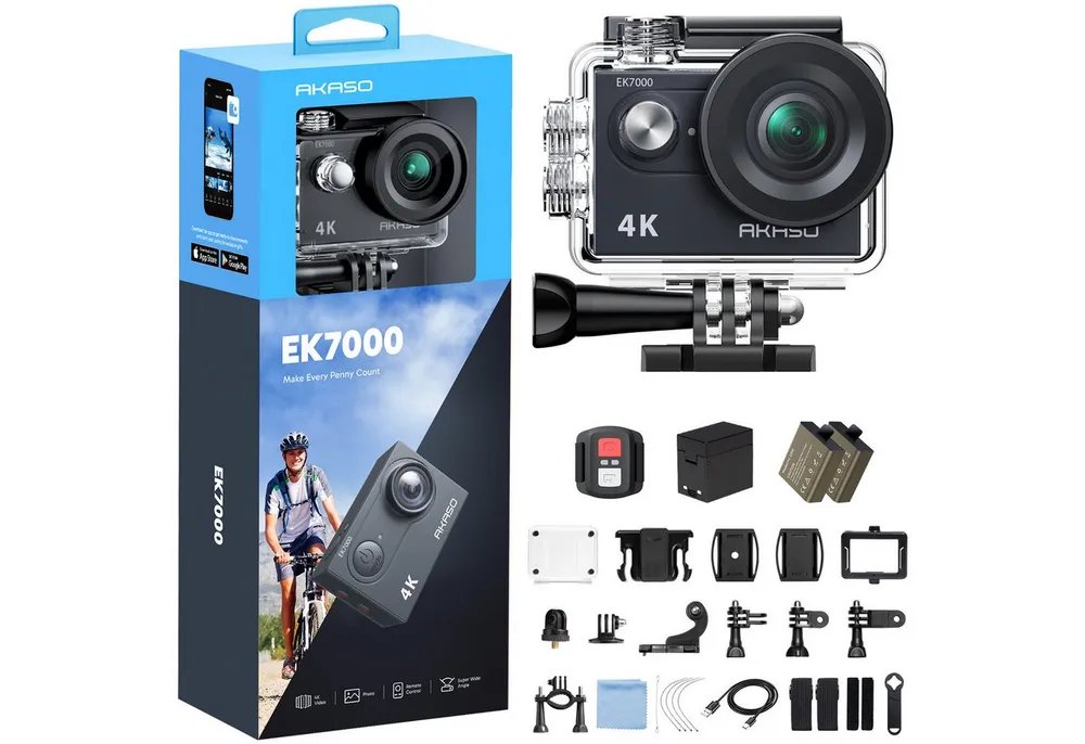 Akaso EK7000 Action Cam (4K Ultra HD, WLAN (Wi-Fi), 30M wasserdicht, 170°Ultra Weitwinkelt, Fernbedienung)