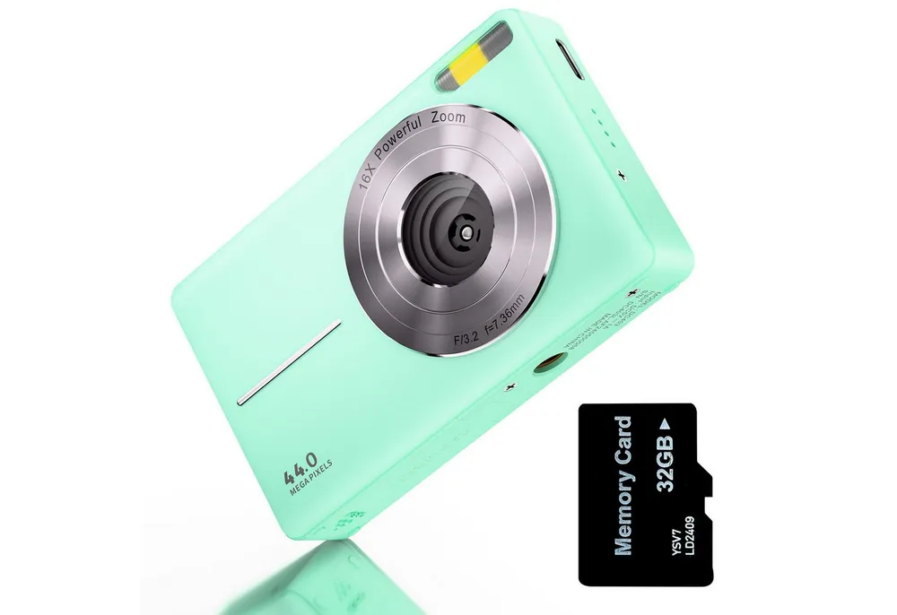 AKKEE Digitalkamera 1080P 44MP Kompaktkamera mit 32G Karte 16X Digitalzoom Kompaktkamera (44 MP, Anti-Shake, Serienaufnahmen, Timer-Aufnahme, Gesichtserkennung)