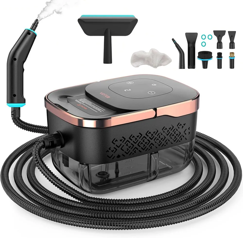 AKKEE Handdampfreiniger 2500W Dampfreiniger mit 1250 ml Wassertank Auto-Dampfreinigungsgeräte, 2500 W, 6 stufige Leistungsregelung, Komplettes Zubehörset