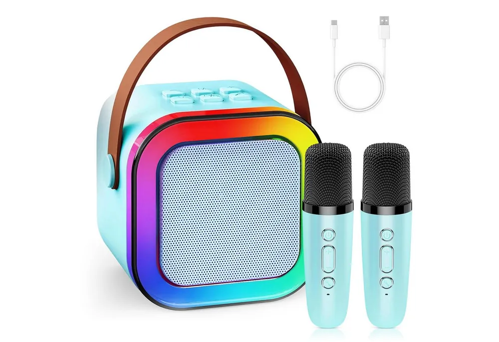 AKKEE Karaoke Maschine mit 2 Bluetooth Mikrofonen, Geschenke für 3-12 Jahre Karaoke-Maschine 1 (Bluetooth)