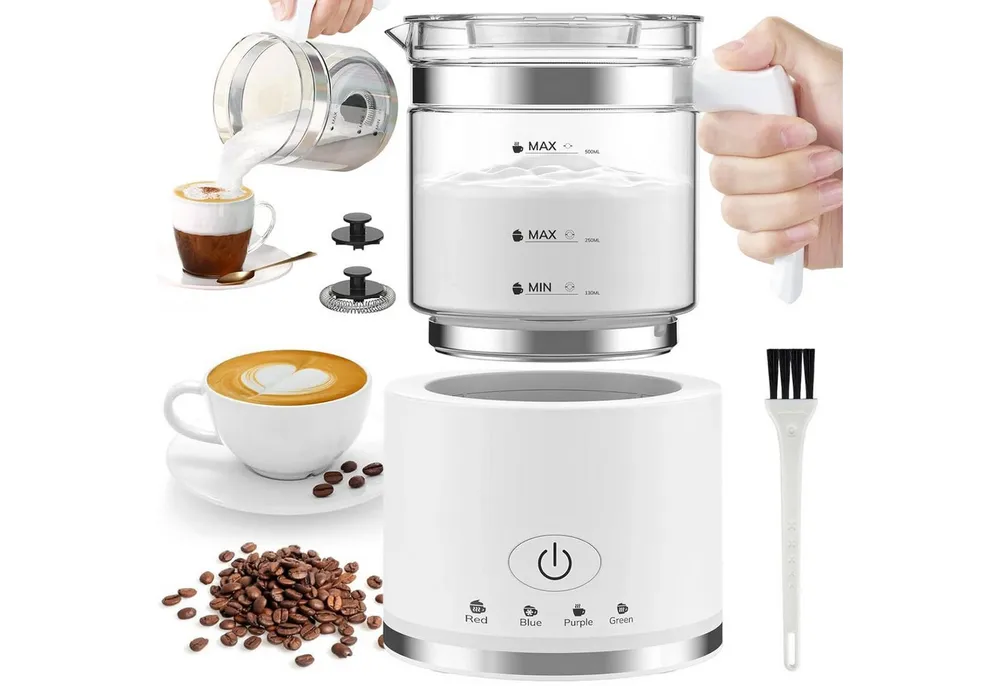 AKKEE Milchaufschäumer Elektrisch, 4 in 1 Milchschäumer für Heißer und Kalter, 500ml, 600 W