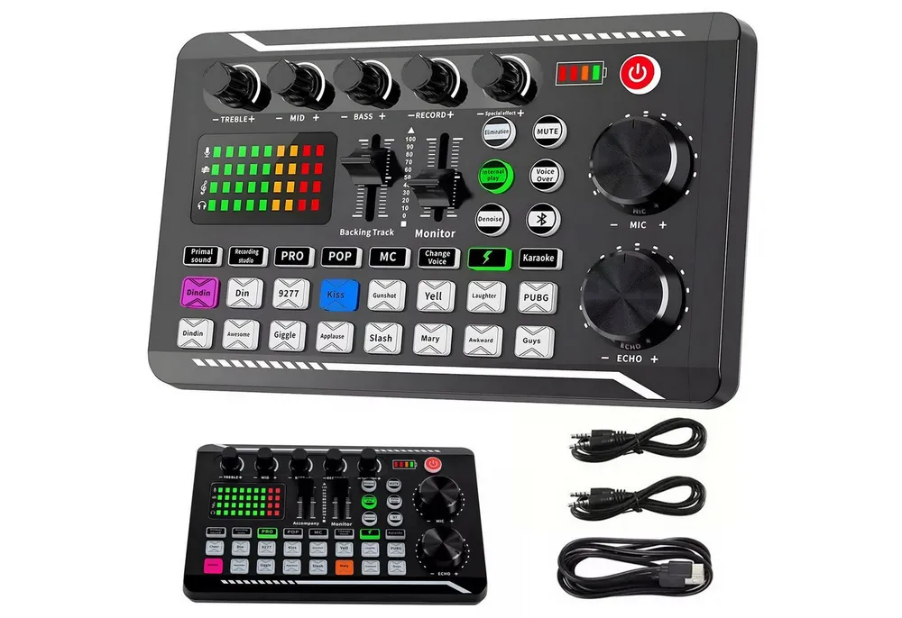 AKKEE Mischpult F988 Soundkarte mit DSP-Rauschunterdrückung und Audiomixer, für Podcast-Live-Streaming-Aufnahmen