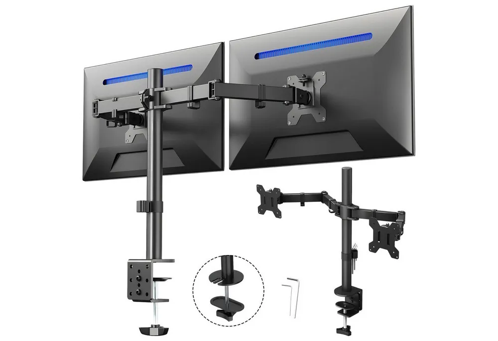 AKKEE Monitor-Halterung Bildschirmhalterung, 2 Monitore, 13"-30" Doppelarm, (bis 30 Zoll, VESA 75x75-100x100)