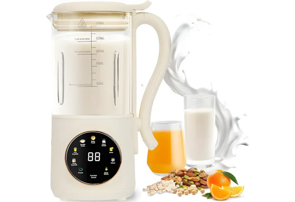 AKKEE Smoothie-Maker 1400ml Nussmilchmaschine, Entsafter Sojamilch Maschine, 600 W, mit 12 klingen