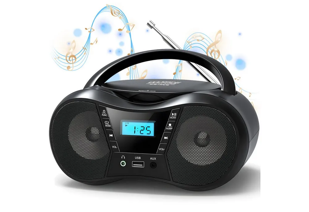 AKKEE tragbarer CD-Player mit UKW Radio, Mit LCD-Display CD-Player (Bluetooth, USB & AUX, CD/FM)