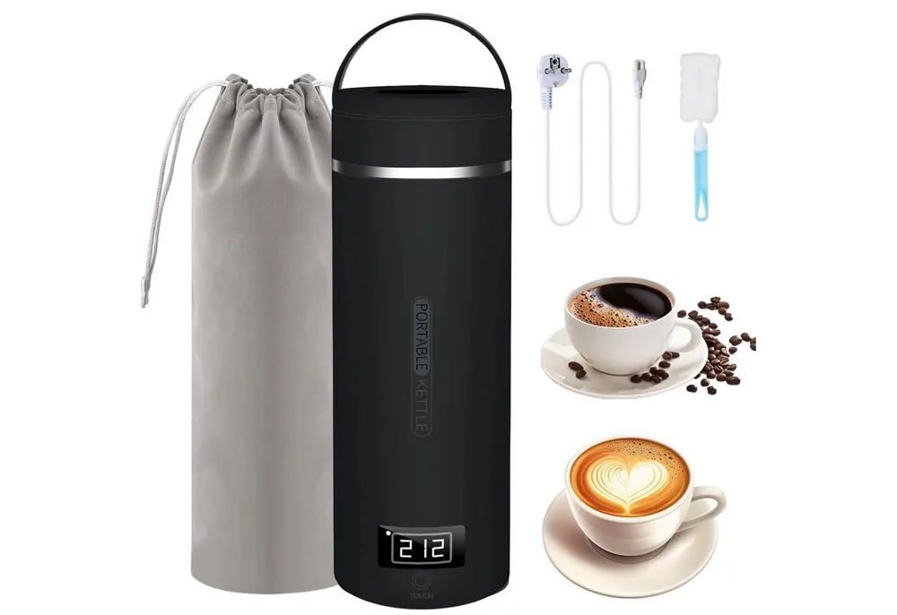 AKKEE Wasserkocher 6-in-1 Reisen Elektrischer Wasserkocher,Elektrischer Wassertasse Klein, 300 W, 4 Temperaturstufen, Edelstahl