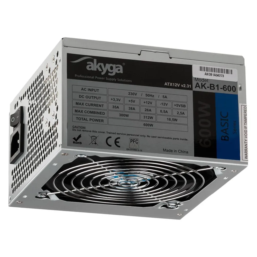 Netzteil Akyga 600W Nicht-Modular ATX AK-B1-600 Effizienz 70 Plus Schutzmechanismen