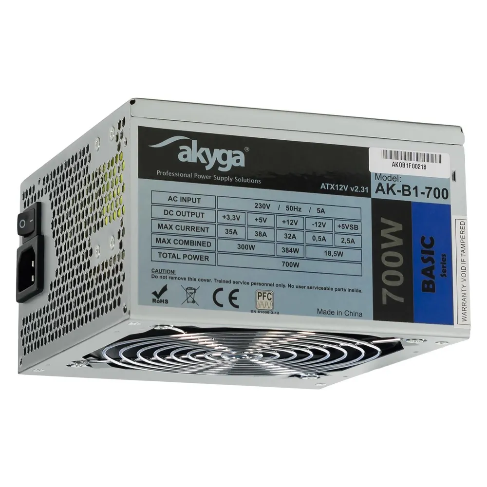 Netzteil Akyga 700W ATX AK-B1-700 Zertifizierung CE RoHS non-modular Grau