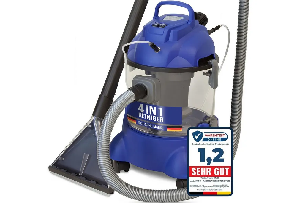 Albatros International Teppichreinigungsgerät Waschsauger Polsterreiniger HYDRO 7500 - 4in1, 1200 W, Polster-Reiniger Auto - 1200 W, 20l Volumen, 22 kPa Saugleistung