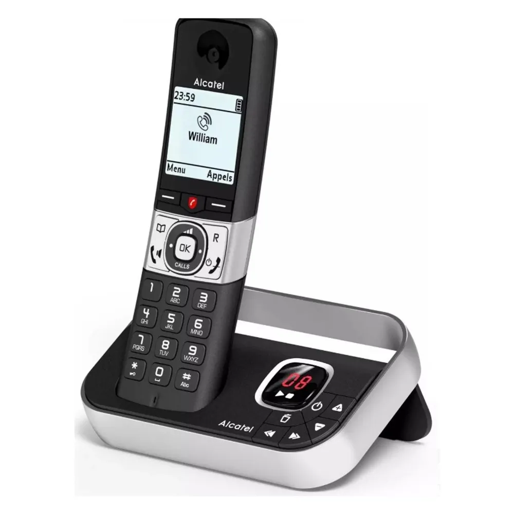 Telefon Alcatel F890 Schwarz DECT Freisprechen Anrufbeantworter 200 Einträge