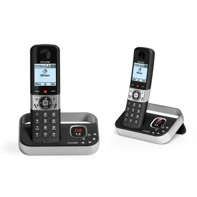 Telefon Alcatel F890 Voice Duo Schwarz DECT Anrufbeantworter Freisprechen 2 Mobilteile