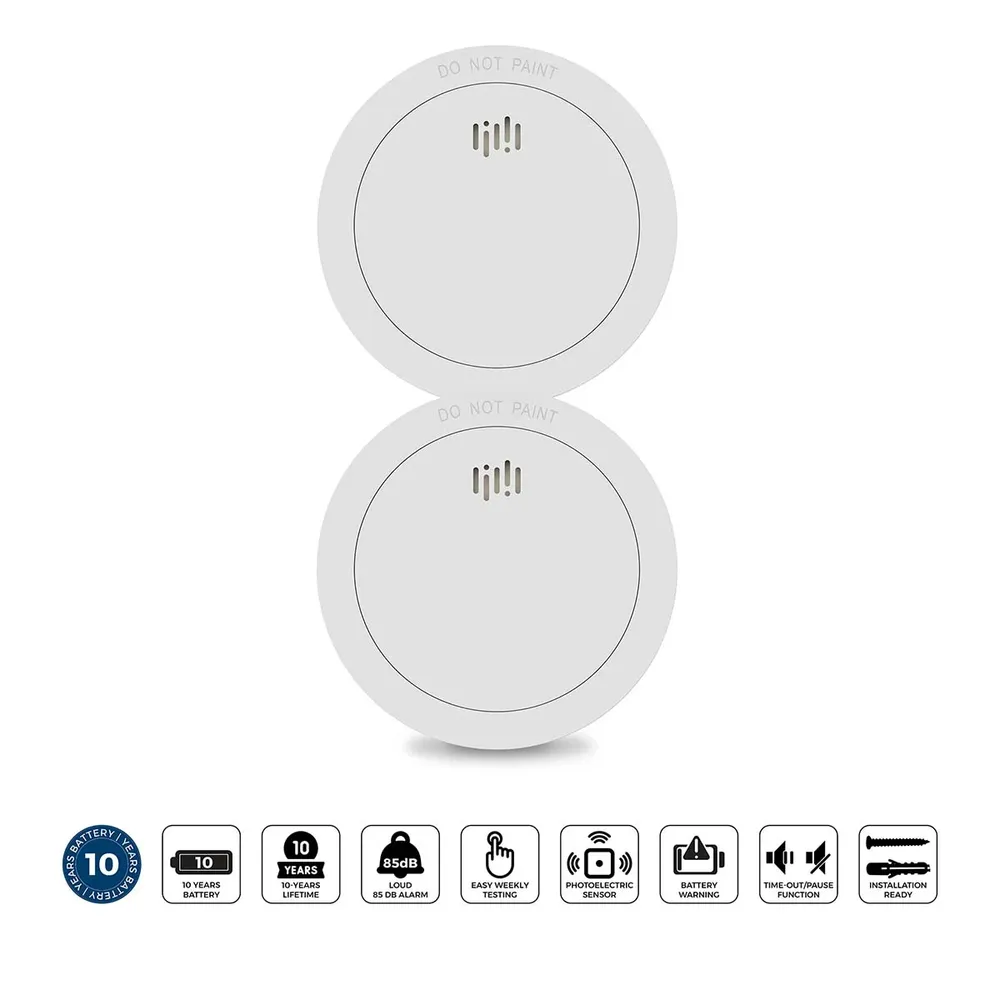 SD1030 2x Rauchmelder mit 10 Jahren Batterie- und Sensorlaufzeit, weiß