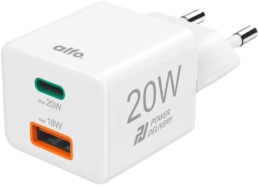 alfo. Schnellladegerät 20W PD USB-C USB-A Weiß
