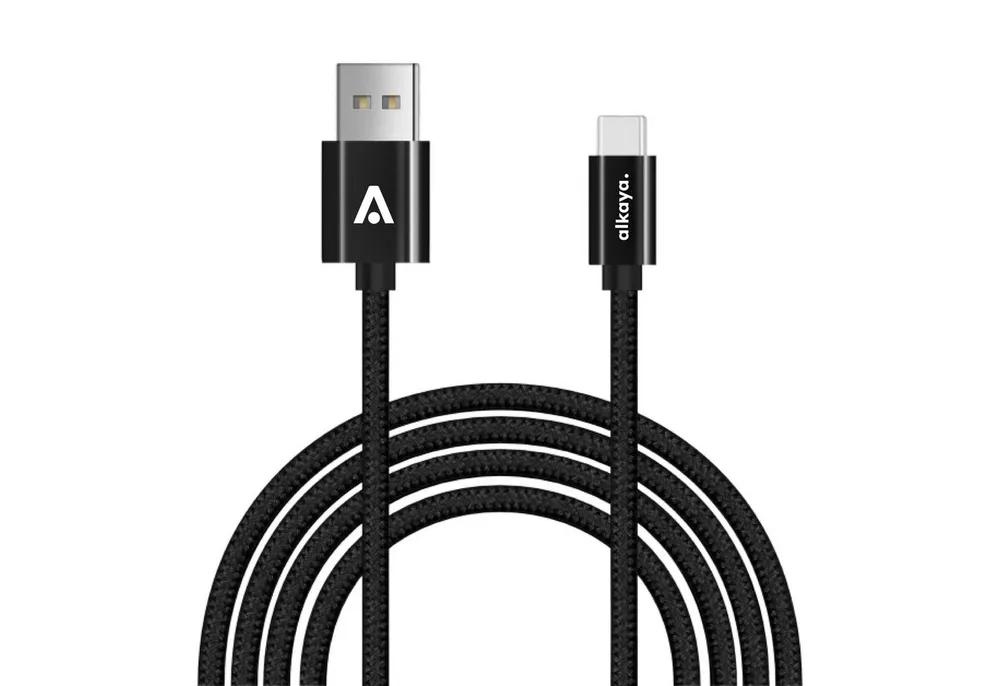 alkaya. Ultra Fast Ladekabel USB-C, Datenkabel geflochten schwarz Smartphone-Kabel, kompatibel mit I Phone, Samsung, Xiaomi, Sony, Google, Huawei - 1m/15W