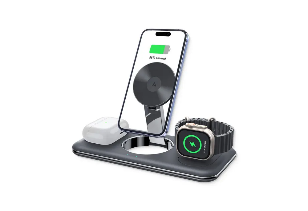 alkaya. Wireless 3 in 1 Ladestation kompatibel mit Magsafe, Ladegerät Ladestation (iWatch, Samsung/Apple Handys, AirPods aufladen, LED-Anzeige)