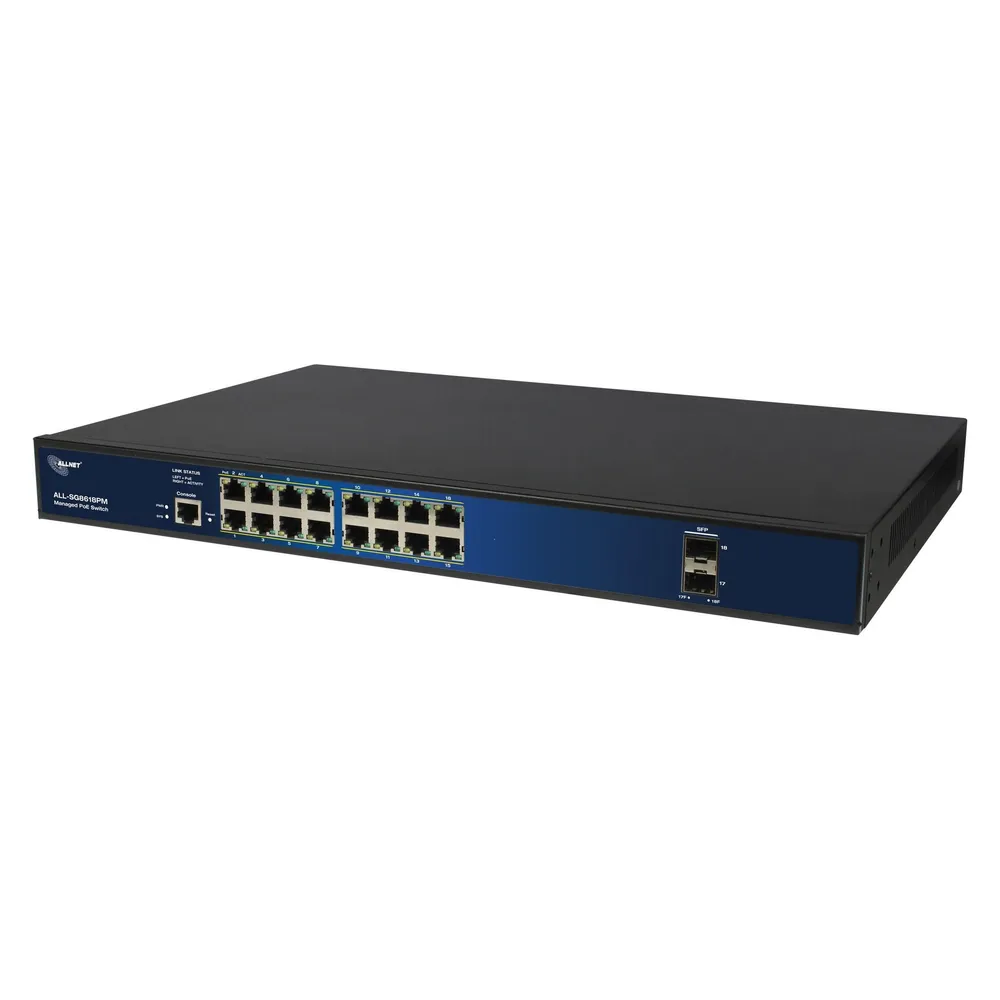 Allnet Switch full managed Layer2+ 18 Port • 16x GbE • PoE Budget 280W • 16x PoE at • 2x SFP • 19"