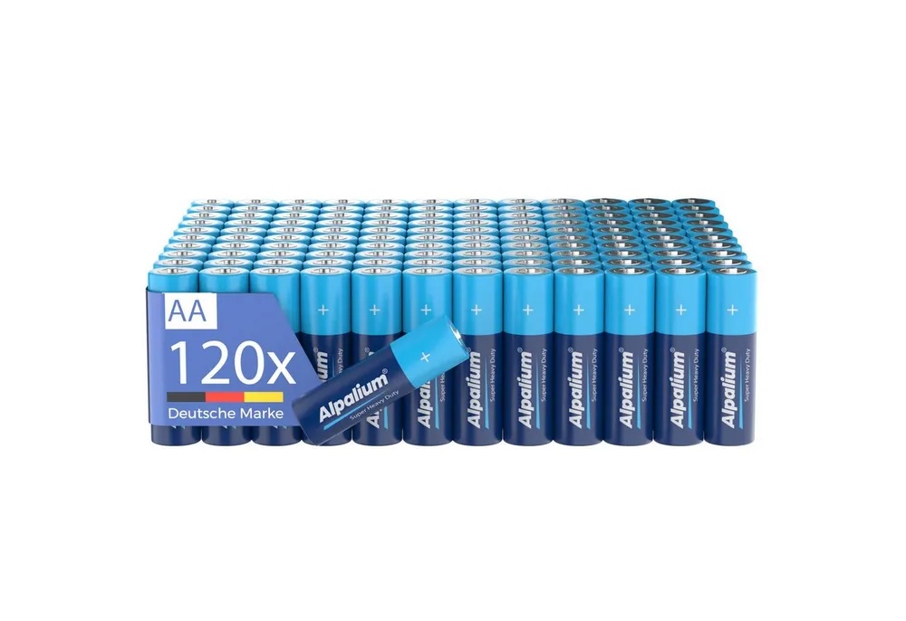 ALPALIUM AA Batterien R6 Mignon - 120 Stück, Alpalium Zink Kohle Batterie, (1,5V V), lange Lagerfähigkeit, umweltfreundlich verpackt, Vorratspack