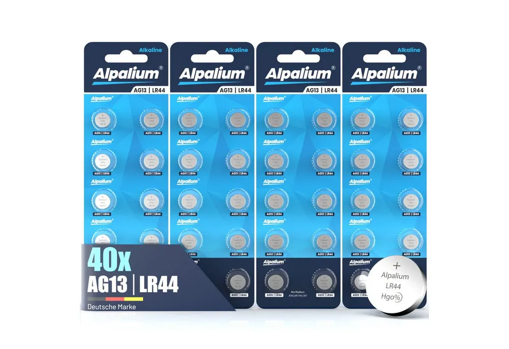 ALPALIUM AG13 LR44 Knopfzellen Batterien 40 Stück Alpalium Alkaline Knopfzelle, LR44 (1.5V V), lange Lagerfähigkeit, umweltfreundlich verpackt, Vorratspack