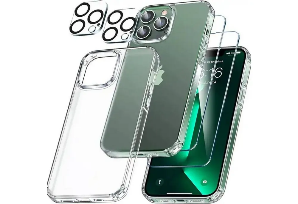 Alpha Electronics Handyhülle 5in1 Hülle für iPhone 15 Plus, 2X Schutzglas 2X Kamera Glas 1x Silikonhülle