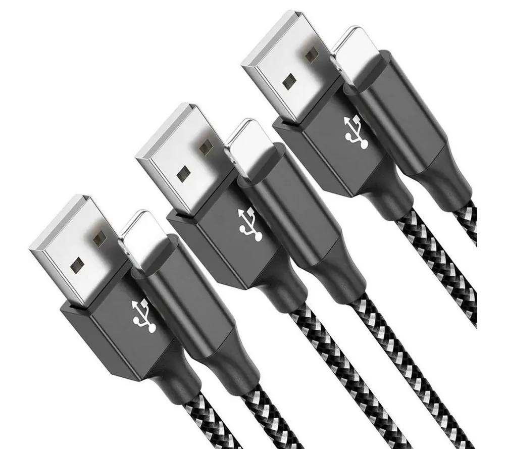 Alpha Electronics iPhone Daten-Ladekabel 3er Set Schwarz Smartphone-Kabel, Standard-USB, Lightning, USB Typ A (100 cm), Schnelles Laden & Datenübertragung, Robuste Ausführung