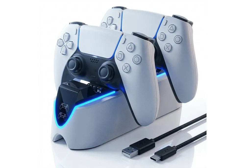 Alpha Electronics PS5 Controller-Ladestation (2000 mA, Inklusive Ladekabel, 2-tlg., Kabelloses Laden, LED-Ladestatusanzeige, Schnellladung, DualSense & Edge Controller)
