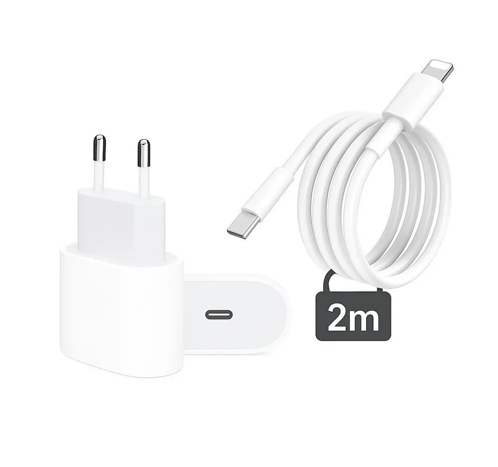 Alpha Electronics Schnellladekabel USB C passt für iPhone 11, 12, 13, 14, Pro, X, Xs, Xr USB-Ladegerät (2,22 mA, Spar-Set, 2-tlg., 1 x Adapter 20 Watt + 1x Ladekabel USB-C auf Lightning 200cm, Fast Charging)