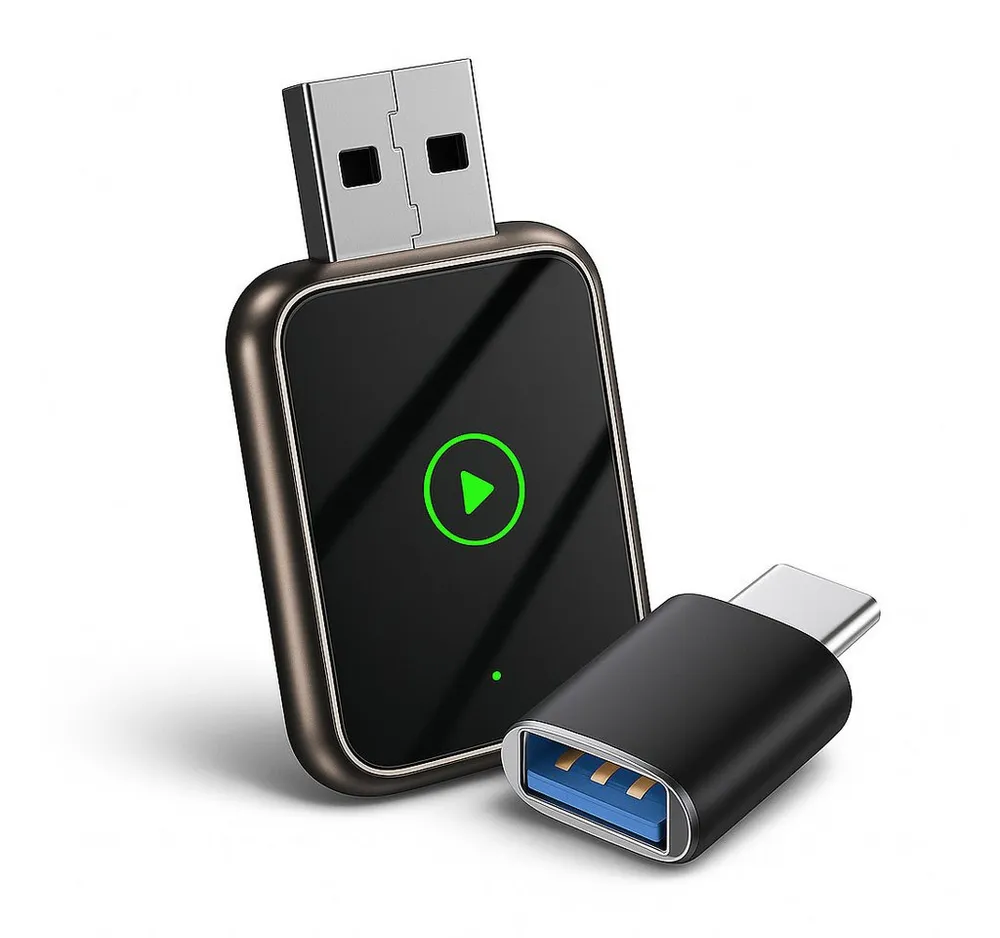 Alpha Electronics Wireless CarPlay und Android Auto Adapter USB-A, USB-C, Plug & Play Sprachsteuerung USB-C Adapter inklusive