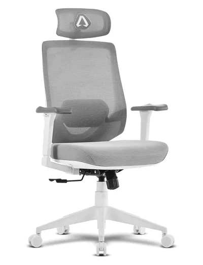 Bürostuhl Alpha Gamer Stella ergonomisch Mesh Tech weiß/grau 3D-Armlehnen