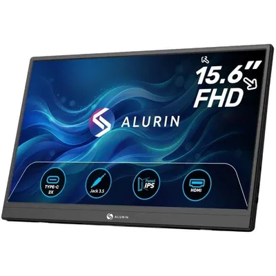Monitor Alurin CoreVision Air 15,6" Full HD IPS Tragbar USB-C HDMI Tasche