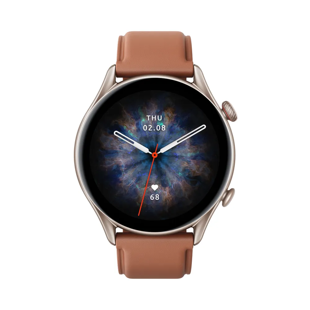 Amazfit GTR 3 Pro Bluetooth GPS 46mm AMOLED Aluminium Braun Leder Wasserdicht 5ATM