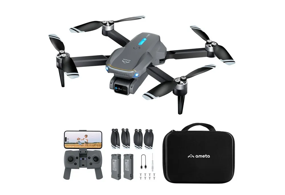 AMETA 4K FPV 36 min Flugzeit Bürstenloser Motor für Erwachsene Anfänger Drohne (4K Ultra HD, RC Quadrocopter mit Bürstenloser Motor, Höhenhaltung, Kreisflug, Geschenk Spielzeug für Kinder (165 g)
