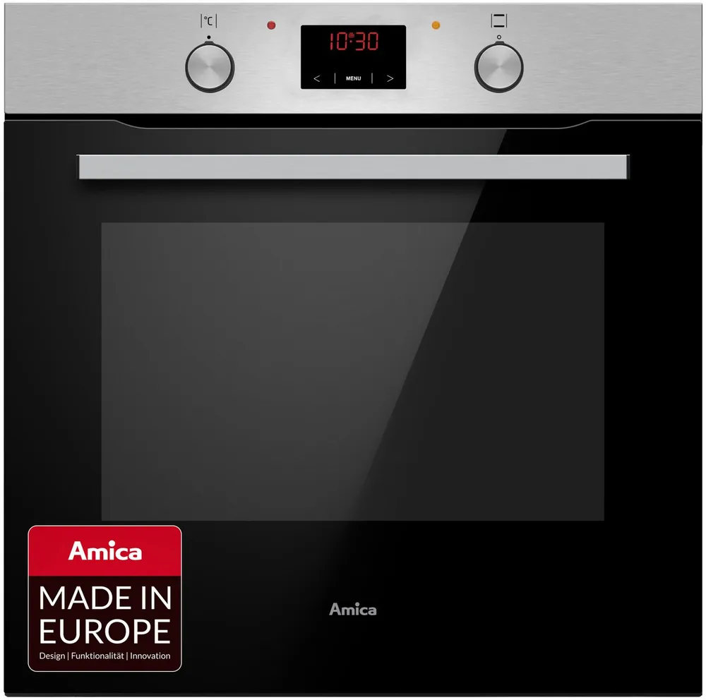 Amica Einbaubackofen ABE 9430 E, mit Teleskopauszug nachrüstbar, Steam Clean, Großer Garraum, klare Sicht und einfache Reinigung für ruhiges Backen