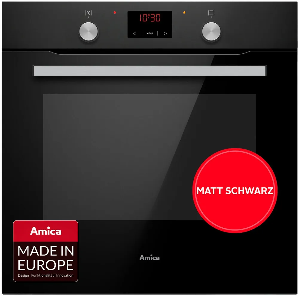 Amica Einbaubackofen ABE 9431 SM, mit Teleskopauszug nachrüstbar, Steam Clean, Viel Platz, sichere Tür und einfache Reinigung für entspanntes Backen