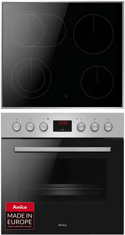 Amica Elektro-Herd-Set ACHE 9335 E, mit Teleskopauszug nachrüstbar, Steam Clean, Komfortables Kochen und Backen mit klarer und einfacher Handhabung