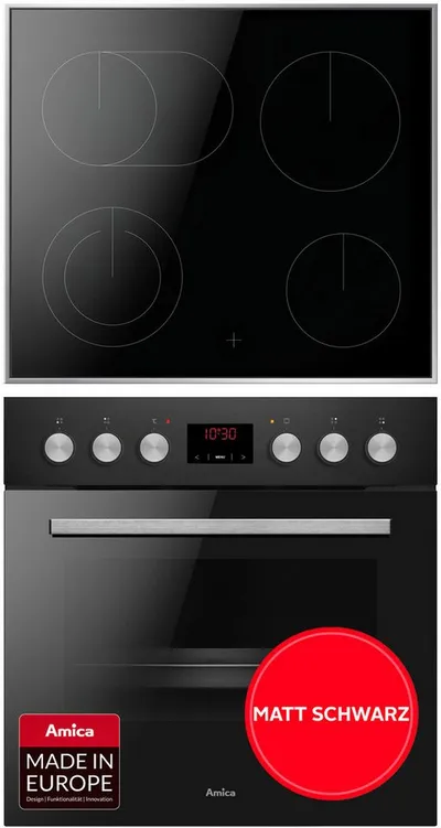Amica Elektro-Herd-Set ACHE 9336 SM, mit Teleskopauszug nachrüstbar, Steam Clean, Komfortables Kochen und Backen mit klarer und einfacher Handhabung