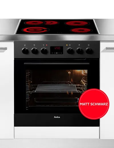 Amica Elektro-Herd-Set EHC 12921 SM, mit Backauszug, Komfortables Kochen und Backen mit leichtem und sicherem Handling