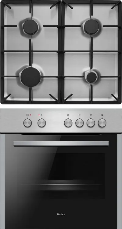Amica Gasherd-Set EHEG 933 101 E, mit 1-fach-Teleskopauszug, Steam Clean, Vertrauter Kochkomfort mit Gas und einfacher Handhabung
