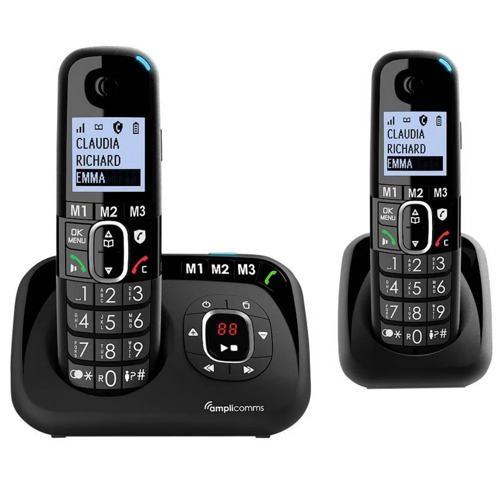 Amplicomms DECT-Mobilteil + zusätzliches Mobilteil, für Hörgeräte ATL1423358 Seniorentelefon (Freisprechen, für Hörgeräte kompatibel, Wahlwiederholung)