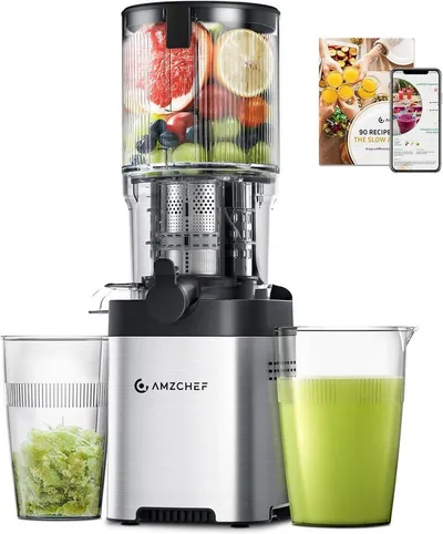 AMZCHEF Slow Juicer CE-ZM19OT02B-SV, 220 W, Slow Juicer mit 126MM Breite und mit 2 Gläsern