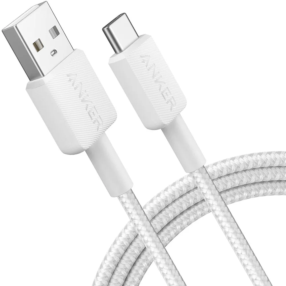 322 USB-A auf USB-C Kabel (180cm, Geflochten), Weiß