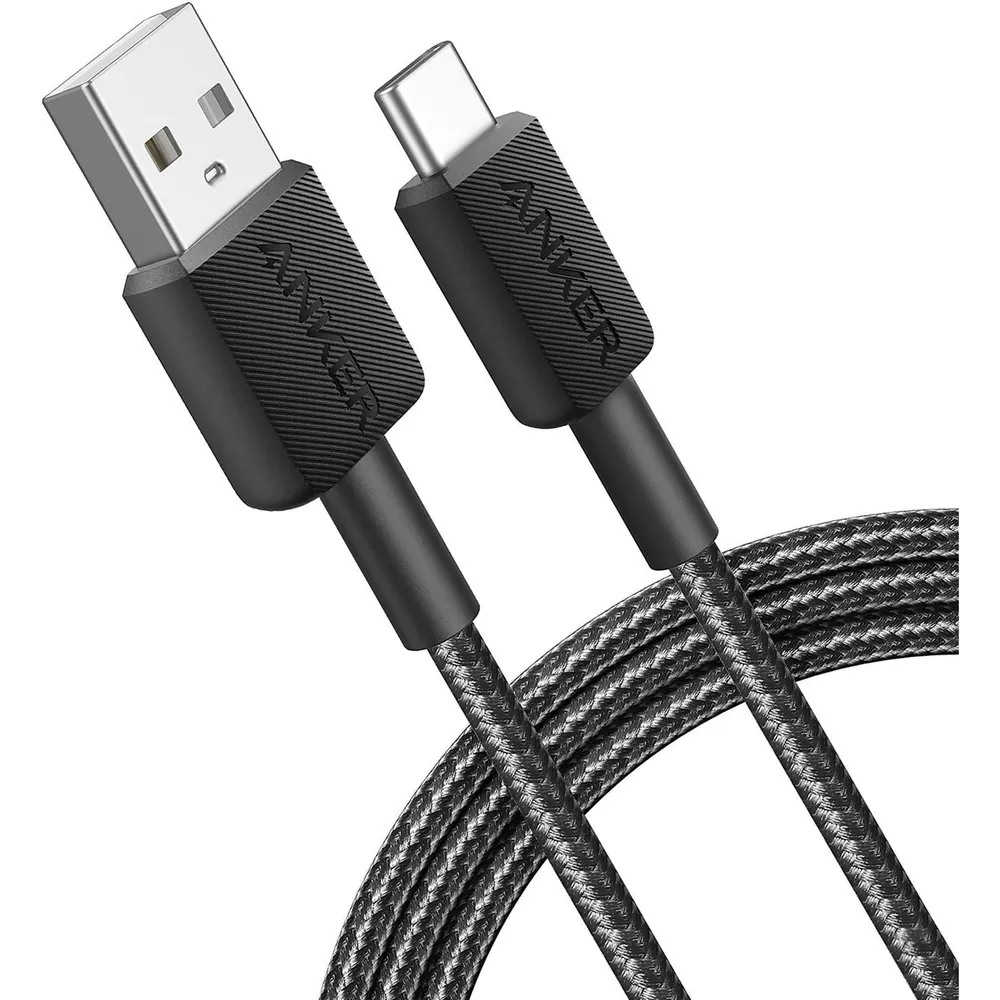 322 USB-A auf USB-C Kabel (180cm, Geflochten), Schwarz
