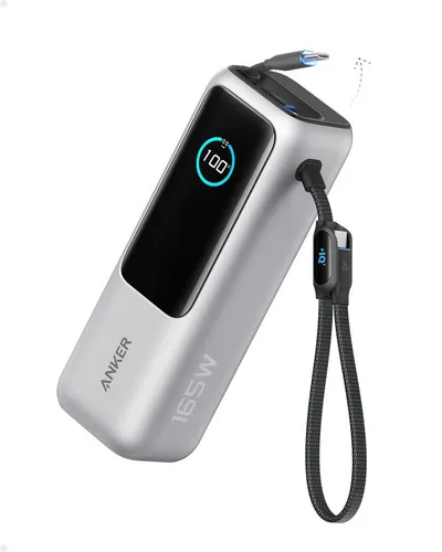 Anker Anker 165W 25000 mAh Laptop Powerbank Ladegerät mit 70cm ausziehbarem Kabel & Trageband, 3 USB-C Ports für Laden mehrerer Geräte 25000 mAh (5 V), Für MacBook Pro, iPhone 17/16/15, Samsung und mehr (flugzeugtauglich)
