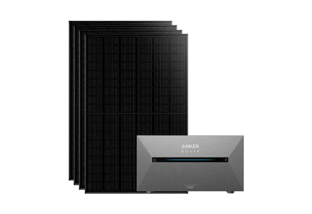 Anker Balkonkraftwerk Solix 1820W Photovoltaikanlage Komplettset mit Solarbank E1600 2 Pro, 1820 W, N typ Glas-Glas, Vollschwarz, (Set, 4-St., 4 Solarmodule+1 Anker Solix 2 Pro+0/1 Smarte Meter +0/1/2 BP1600), integriertem Wechselrichter, Wifi, Bluetooth, IP67