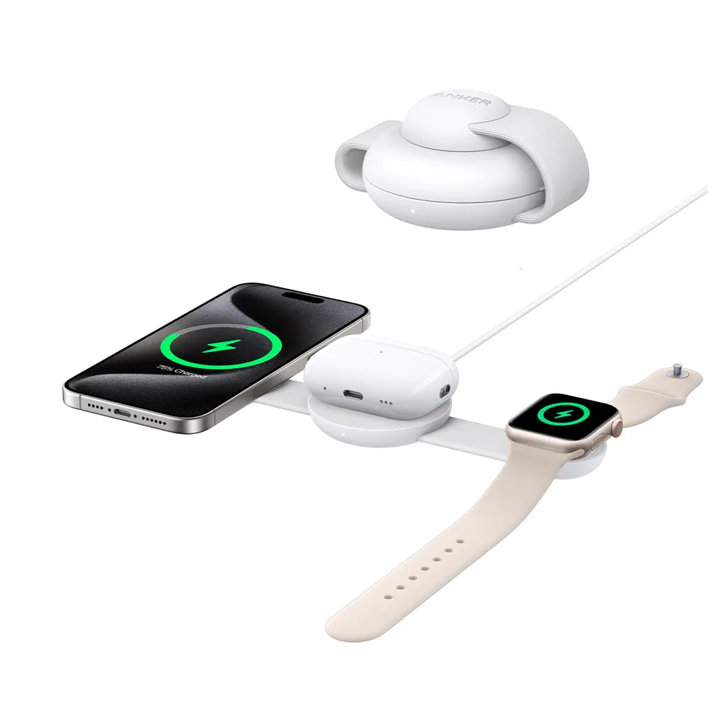 Anker MagGo Kabellose Ladestation (3-in-1, faltbares Pad) - Weiß
