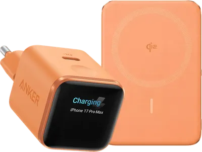 Anker Nano MagGo Wireless Powerbank 5.000 mAh Orange + Anker Nano Ladegerät 45W Orange