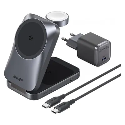 Anker MagGo 3-in-1 Zusammenklappbares kabelloses Ladegerät 25 W Schwarz