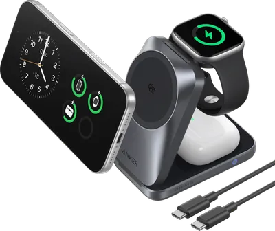 Anker MagGo 3-in-1 Zusammenklappbares kabelloses Ladegerät 25 W Schwarz